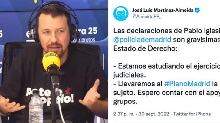 Pablo Iglesias responde a este tuit de Almeida diciéndole qué premio se merece