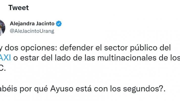El 'número dos' de Ayuso responde a este tuit de Alejandra Jacinto (Podemos) y acaba borrando su mensaje