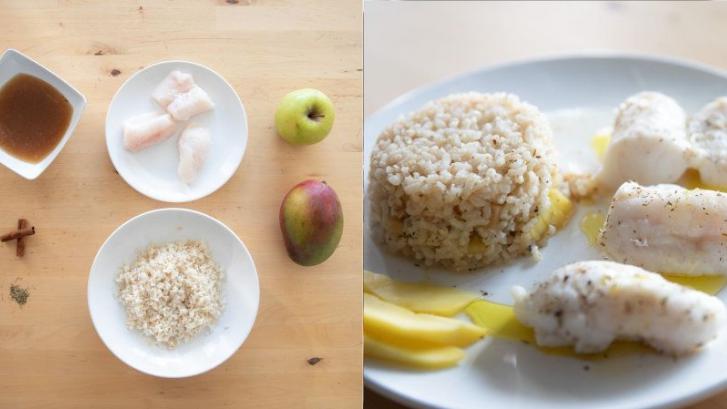 Recetas fáciles: merluza con arroz integral y fruta
