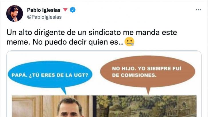 Pablo Iglesias comparte el meme de Felipe VI y el emérito que le ha mandado 