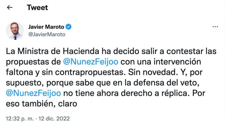 Maroto pone este tuit sobre la ministra de Hacienda y ella arrasa al contar qué ha hecho Feijóo