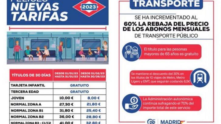El PP de Ayuso reparte folletos arrogándose el mérito de las nuevas tarifas del transporte
