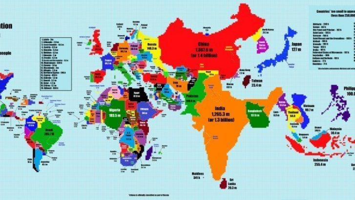 El mapamundi cambiaría mucho si reflejara cuántos habitantes tiene cada país (FOTO)