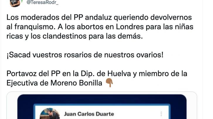 Teresa Rodríguez comparte los tuits de un diputado del PP y dice basta