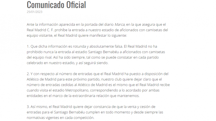 El Real Madrid desmiente la supuesta prohibición a aficionados rivales en el Bernabéu