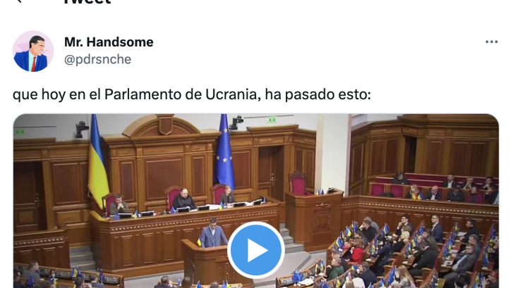 La escena de Sánchez en el parlamento de Ucrania arrasa en Twitter por lo que pasa cuando acaba de hablar