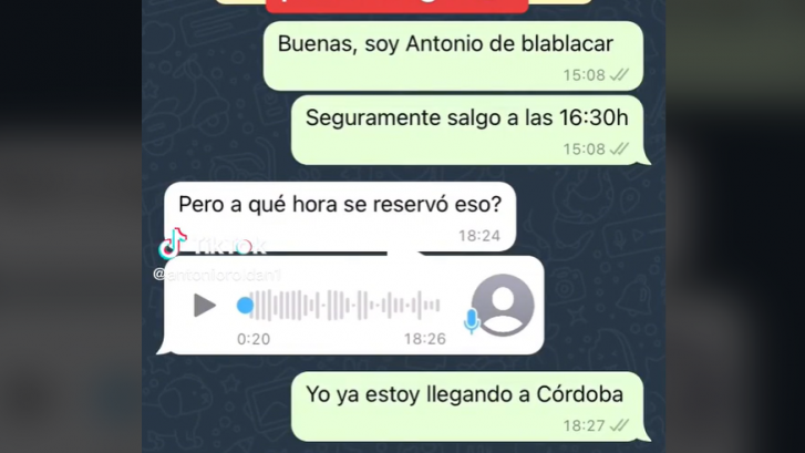 La conversación de WhatsApp que ha tenido con una pasajera de BlaBlaCar es ver para creer