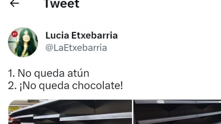 Lucia Etxebarria publica este tuit en un supermercado y todos le responden con lo mismo