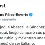 Este tuit de Pérez-Reverte sobre Feijóo, Abascal y Sánchez lleva más de 12.000 'me gusta'