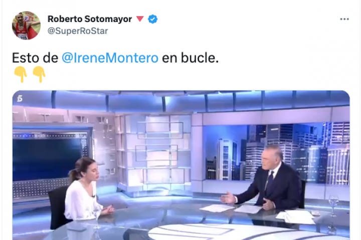 El tuit de Roberto Sotomayor sobre a entrevista de Irene Montero con Pedro Piqueras.