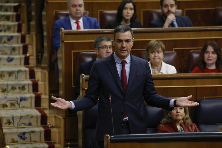 El presidente del Gobierno, Pedro Sánchez interviene durante el pleno del Congreso celebrado este miércoles por la reforma de la ley del 'solo sí es sí'.
