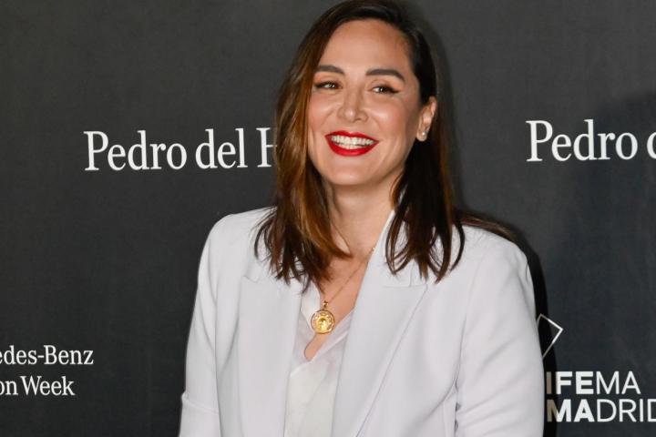 Tamara Falcó, en el desfile de Pedro del Hierro en la Mercedes-Benz Fashion Week Madrid 2023 este jueves.