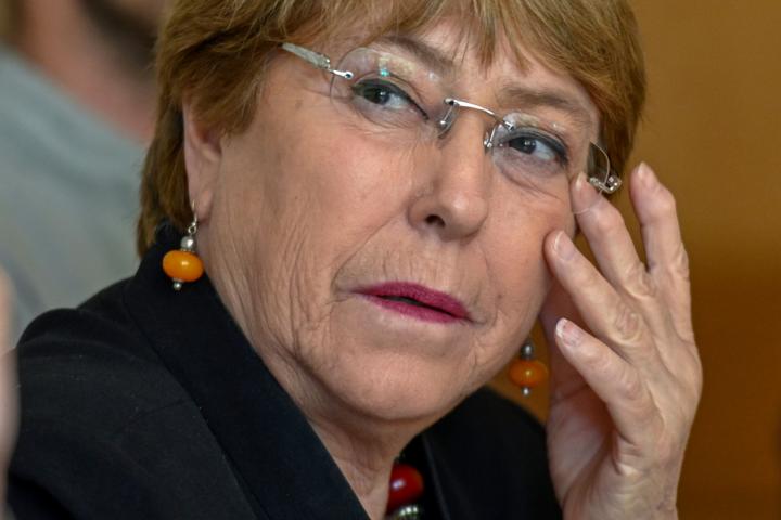 LISBON, PORTUGAL - APRIL 29: United Nations High Commissioner for Human Rights, Michelle Bachelet, listens to the meeting introduction before delivering opening remarks while hosting a debate on key human rights issues in the country at ICS – ...