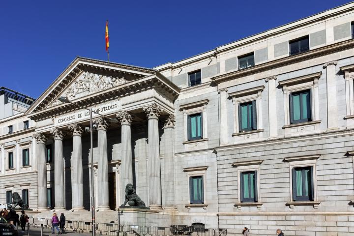 Madrid, Spain - January 22, 2018: Building of Congress of Deputies (Congreso de los Diputados) in City of Madrid, Spain