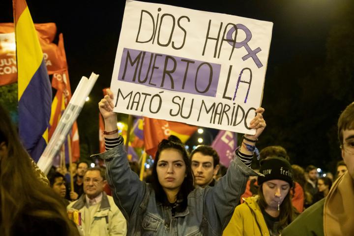 MADRID, SPAIN - 2019/11/25: Tens of thousands of people demonstrate against gender violence throughout Spain.
The protests, organized by feminist associations and groups, take place in more than thirty cities on the occasion of the International...