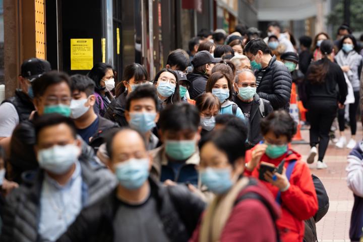 HONG KONG, CHINA - 2020/02/06: People seen lining up outside a pharmacy store in order to try their luck to purchase some surgical mask which are in shortage in the city.
Surgical masks are in shortage in Hong Kong as most residents in the city ...