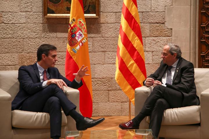Pedro Sánchez y Quim Torra, el pasado 6 de febrero en el Palacio de la Generalitat, en Barcelona. 