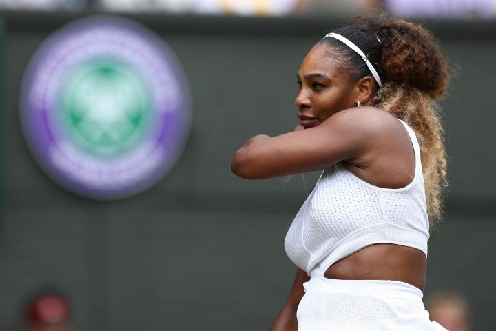9th July 2019, The All England Lawn Tennis and Croquet Club, Wimbledon, England, Wimbledon Tennis Tournament, Day 8; Serena Williams (usa) returns to Alison Riske (usa) (photo by Shaun Brooks/Action Plus via Getty Images)