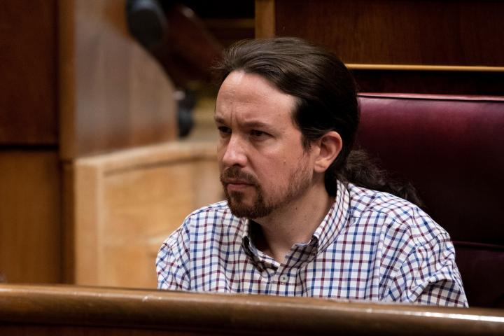 MADRID, SPAIN - JULY 25: Podemos (We Can) party leader Pablo Iglesias looks on during the third day of the investiture debate at the Spanish Parliament on July 25, 2019 in Madrid, Spain. Today the deputies of the Spanish Parliament will vote for...