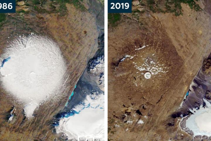 El Okjökull, en 1986 y en 2019.