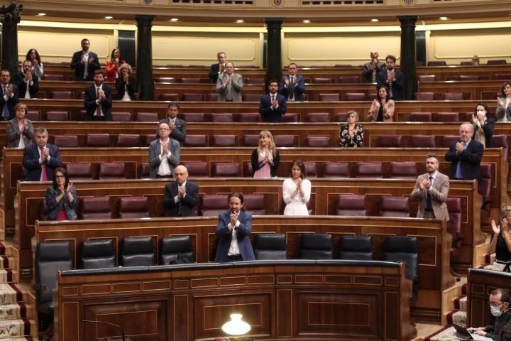 Diputados aplauden en el Congreso la aprobación del Ingreso Mínimo Vital.
