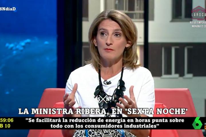 Teresa Ribera, vicepresidenta tercera y ministra de Transición Ecológica, en LaSexta Noche.