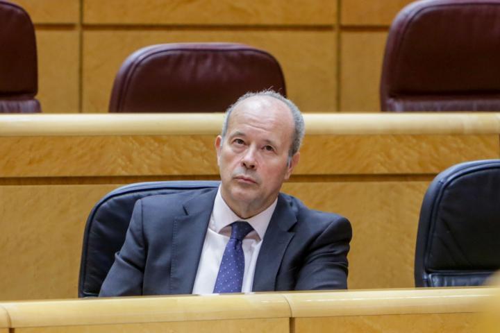 MADRID, SPAIN - JUNE 02: The minister of Justice, Juan Carlos Campo, is seen during the plenary session in the Senate in which, among other issues, the costs of the Minimum Life Income and the Dependency Law are questioned; after an information ...