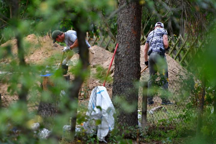 HANOVER, GERMANY - JULY 28: Police officers from the state police of North Rhine-Westphalia search on a allotment garden on July 28, 2020 in Hanover, Germany. German Investigators are searching an allotment that belonged to Christian Brueckner w...
