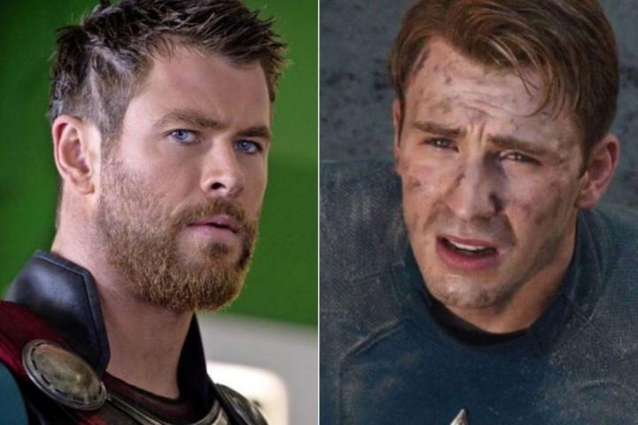 Chris Hemsworth en su papel de Thor y Chris Evans como Capitán América.