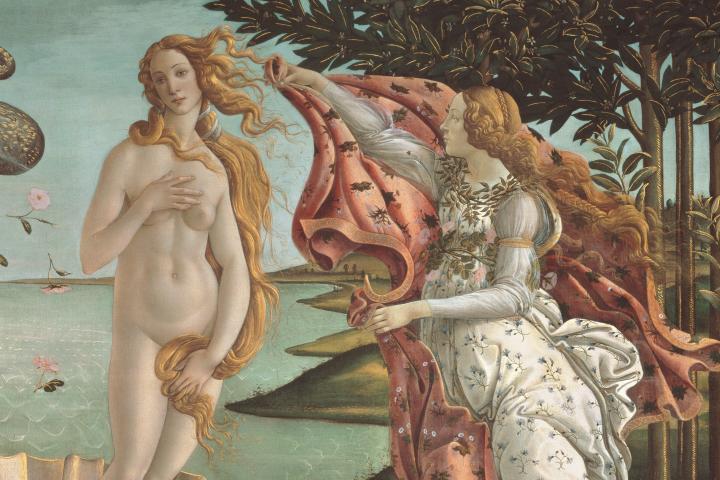 Detalle de 'El Nacimiento de Venus' de Sandro Botticelli en la Galería de los Uffizi.