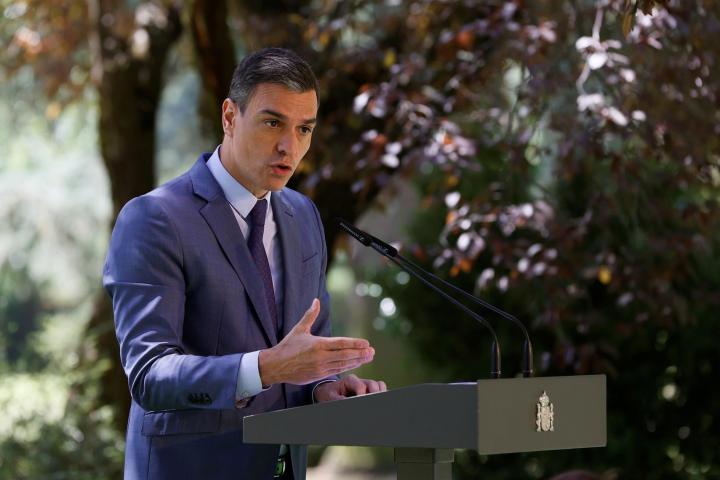 El presidente del Gobierno, Pedro Sánchez, este jueves, en Moncloa.