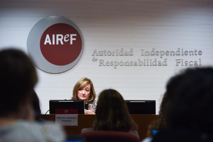 La presidenta de AIReF, Cristina Herrero, en una intervención este martes 25 de octubre.