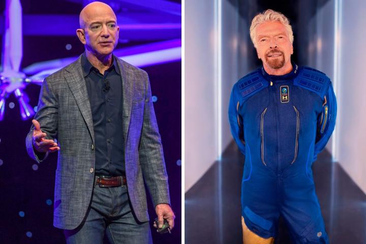 Los empresarios Jeff Bezos y Richard Branson, competidores en la carrera espacial.