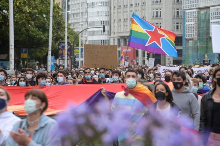 Manifestación contra la LGTBIfobia tras el asesinato de Samuel Luiz, en A Coruña, el 11 de julio de 2021. 