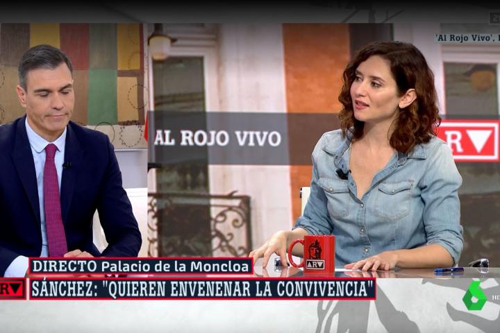 Pedro Sánchez en 'Al Rojo Vivo' escucha unas palabras de Ayuso sobre él.
