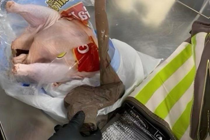 Imagen del pollo incautado en el aeropuerto de Florida