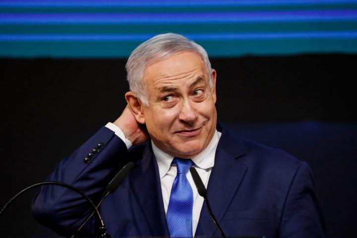 Benjamin Netanyahu, en la noche electoral de abril de 2019, en la sede del Likud de Tel Aviv.