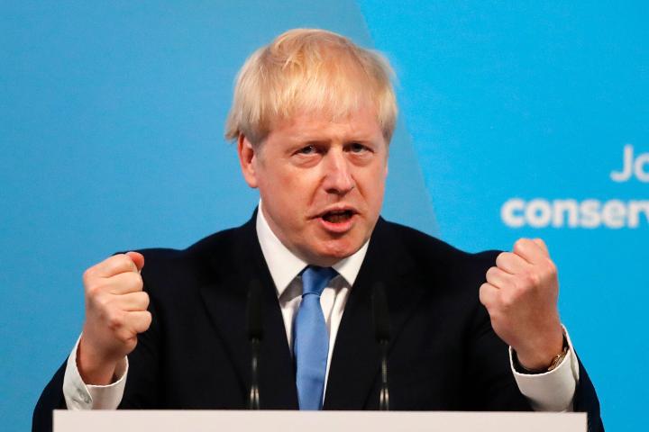 Boris Johnson speaks after being announced as the new leader of the Conservative Party in London, Tuesday, July 23, 2019. Brexit champion Boris Johnson won the contest to lead Britain's governing Conservative Party on Tuesday, and will become th...