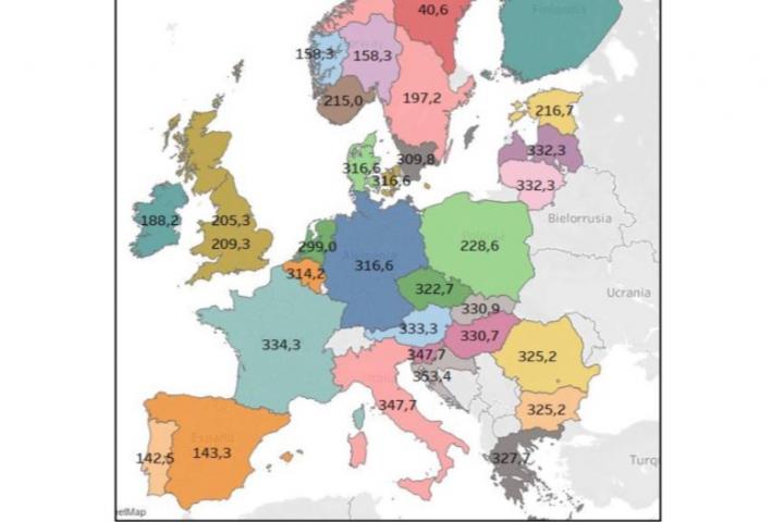 Mapa de los precios de la luz en Europa del 26 de junio de 2022.