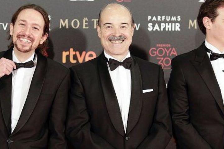 Pablo Iglesias, Antonio Resines y Albert Rivera en la Gala de los Goya 2016.