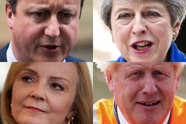 David Cameron, Theresa May, Boris Johnson y Liz Truss.