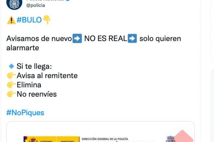 El aviso de la Policía Nacional.