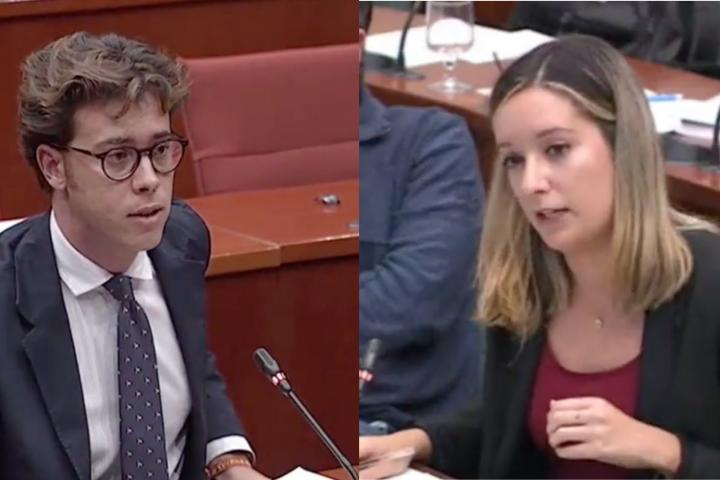 Alberto Tarradas Paneque (Vox) y Ana Balsera (ERC) en el Parlamento de Cataluña