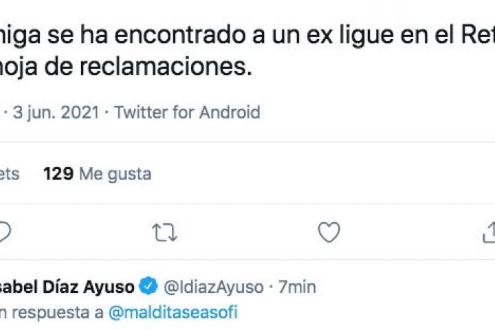 Isabel Díaz Ayuso responde a un tuit.