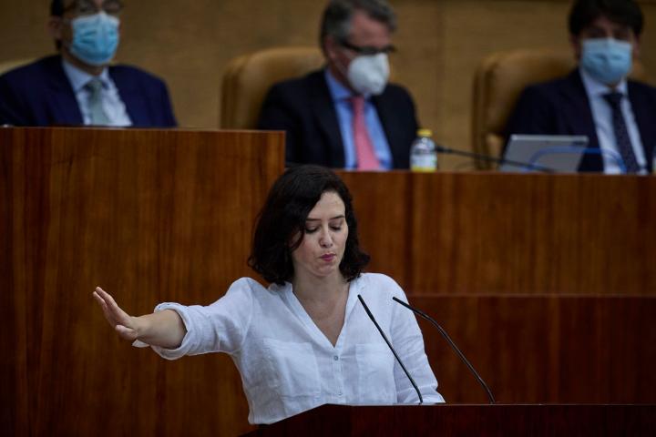 Isabel Díaz Ayuso durante la sesión de investidura en la Asamblea de Madrid. 