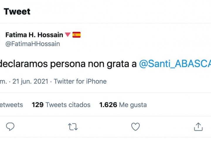 Tuit de la concejal de Fatima Hossain.