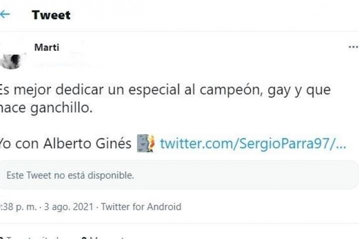 El tuit al que respondió Alberto Ginés.
