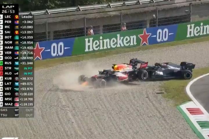 Choque entre Verstappen y Hamilton en Monza.