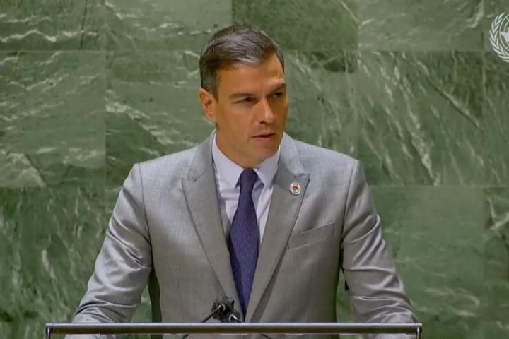 Pedro Sánchez, durante su intervención ante la Asamblea General de la ONU, en Nueva York.