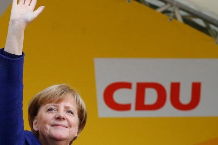 La canciller alemana, Angela Merkel, durante uno de sus actos de campaña.
